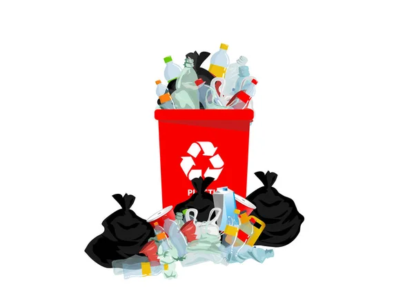 Червоний Пластиковий Смітник Багато Пластикових Відходів Пластикові Відходи Купа Переробки — стоковий вектор