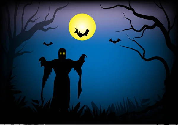 Feliz Halloween Aterrador Con Monstruos Zombies Iluminados Por Luna — Vector de stock