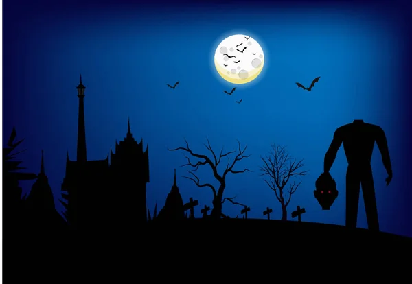 Happy scary halloween with headless ghost And the moon shines brightly the night — Stock Illustration Happy Scary Halloween Headless Ghost Moon Shines Brightly Night Royalty Free Stock Vectors