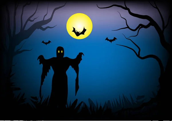 Happy scary Halloween with monsters and zombies illuminated by the moon. — Stock Illustration Happy Scary Halloween Monsters Zombies Illuminated Moon Royalty Free Stock Illustrations