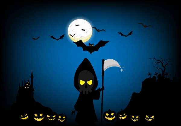 Los Cazadores Almas Salen Noche Halloween Junto Con Calabazas Fantasmas — Vector de stock