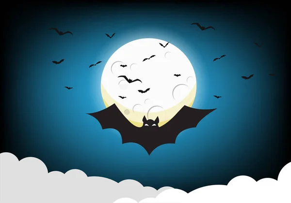 Muchos Murciélagos Vuelan Noche Halloween Fondo Luna Llena — Vector de stock