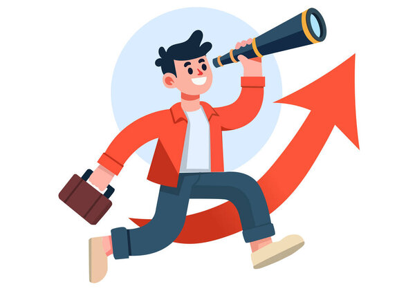 Плоская иллюстрация молодого человека, ищущего новое будущее.