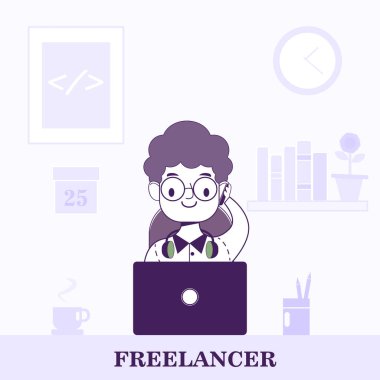 İş yerindeki serbest çalışma düz biçim vektör illüstrasyonunda