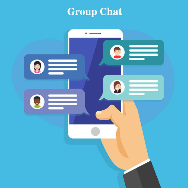 Group chat mobile phone app vector illustration