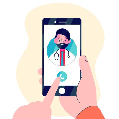 Genç doktorla el ele tutuşmak vektör illüstrasyonunda