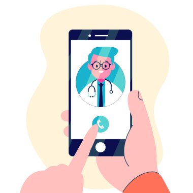 Mobil uygulama vektörü illüstrasyonunda erkek doktor