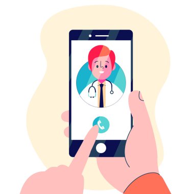 Mobil uygulamalar vektör illüstrasyonunda erkek doktor