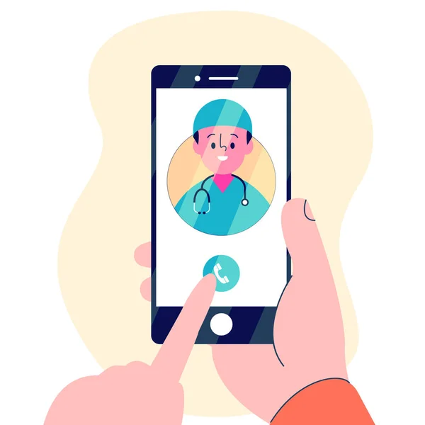 Mobil uygulamalı erkek doktor ve çevrimiçi danışma vektörü çizimi