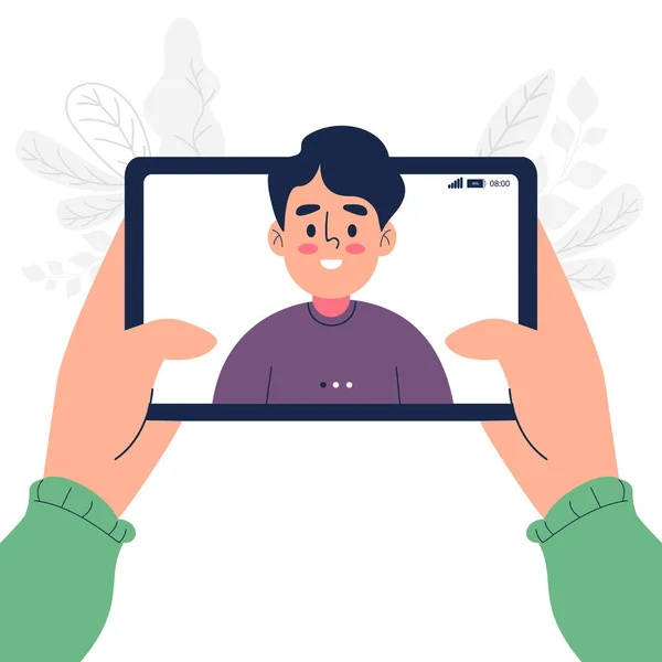 Tablet vektör illüstrasyonunda görüntülü sohbet