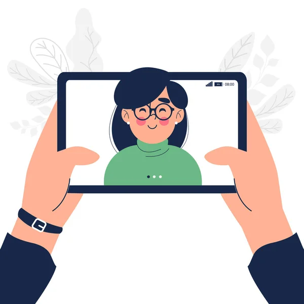 Kadınların mutlu video görüntülerini tablet pc vektör illüstrasyonuna yakın tut