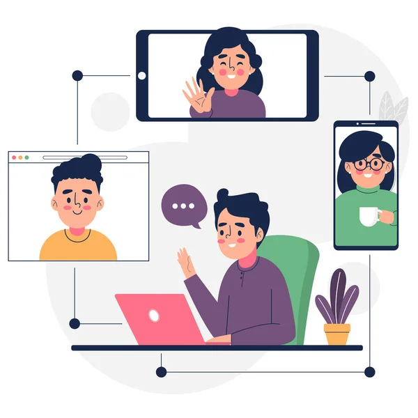 Arkadaş vektörü illüstrasyonlu düz tasarım telekomünikasyon kavramı