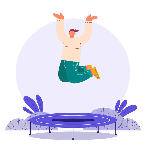 Girl Playing Trampoline Vector Illustration — 스톡 벡터