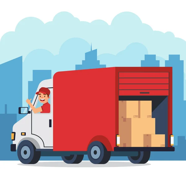 Arabadaki kurye mutlu vektör çizimi