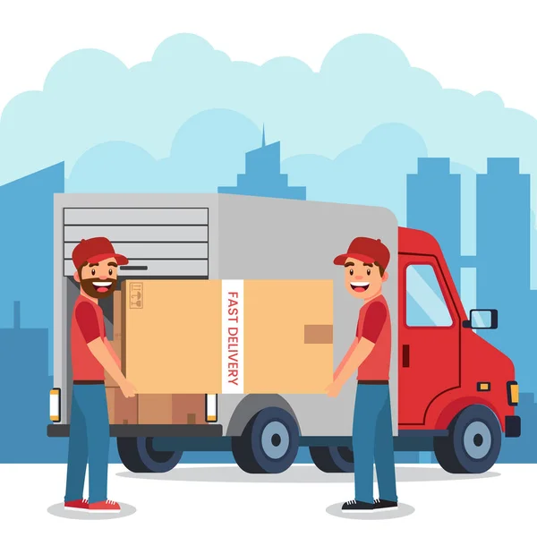 Vektör illüstrasyonlu mutlu teslimatçı.