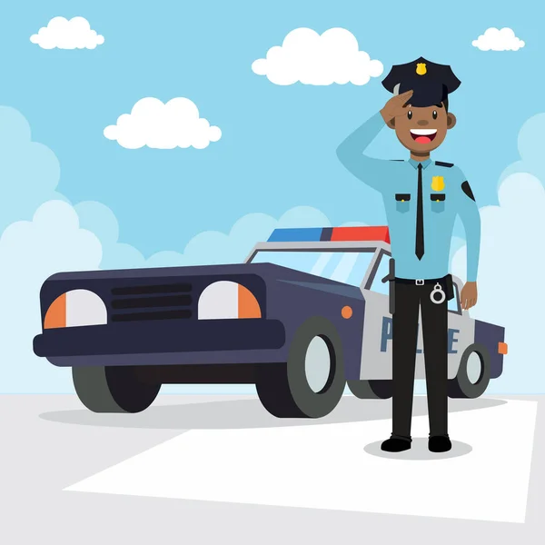 Polis Karaktär Med Bil Vektor Illustration — Stock vektor