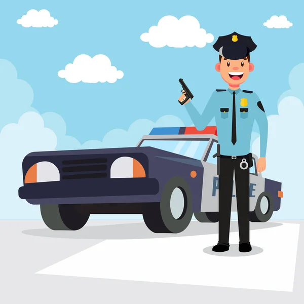 Politie Patrouille Auto Politieagent Agent Vector Illustratie — Stockvector