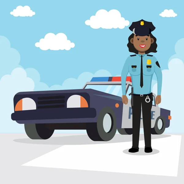 Vrouwelijke Politieagenten Met Auto Vector Illustratie — Stockvector