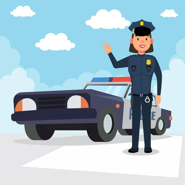 Vrouwelijke Politieagent Buiten Auto Vector Illustratie — Stockvector