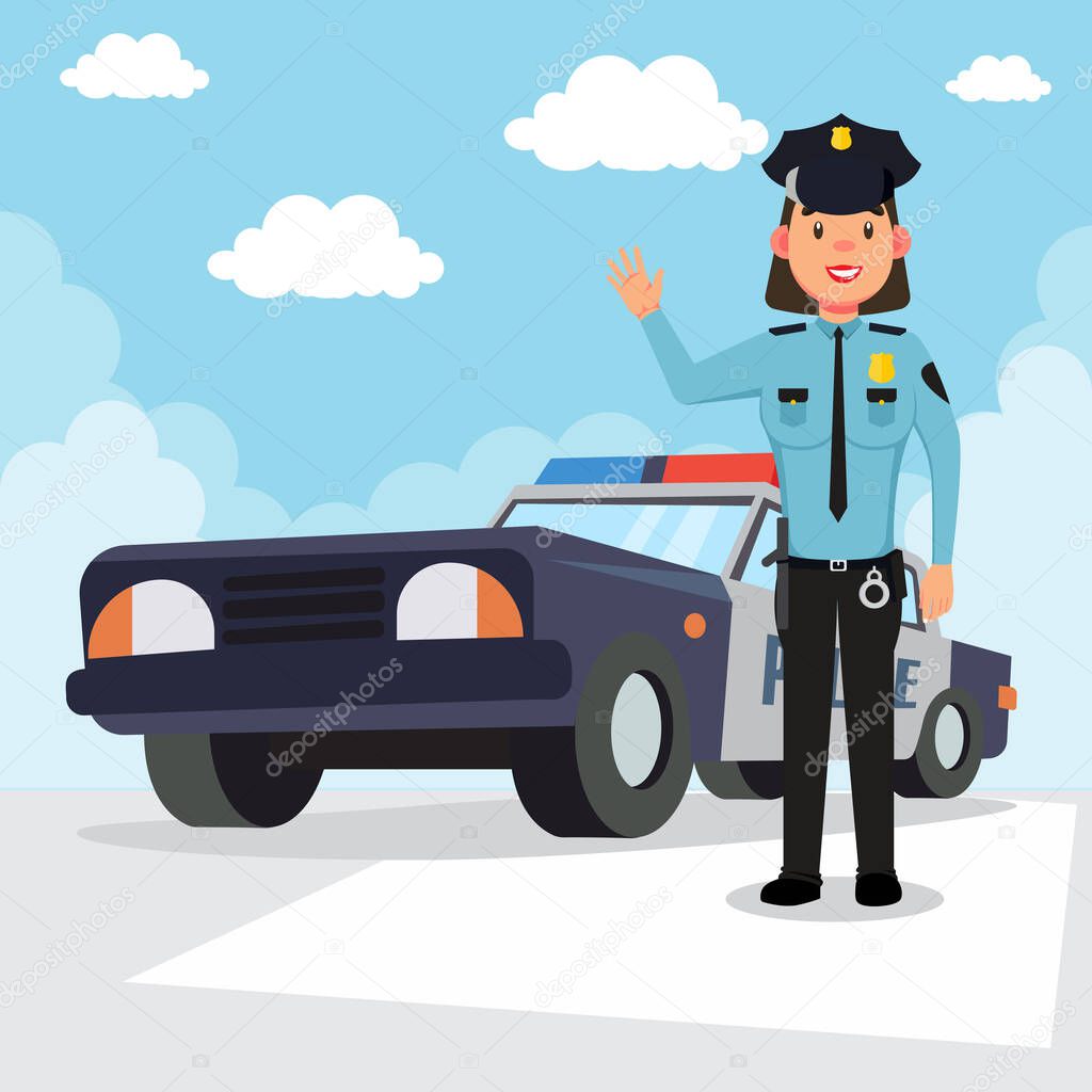 Policewoman and a police car vector illustration