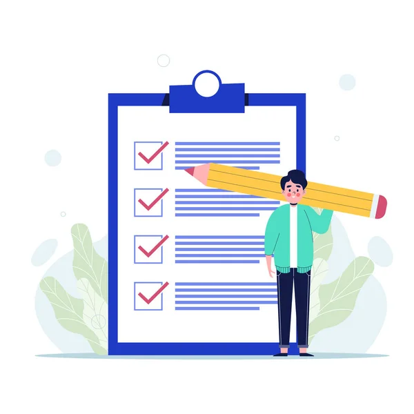 İşaretli ve metin planlı kontrol listesi. Düz vektör illüstrasyonu