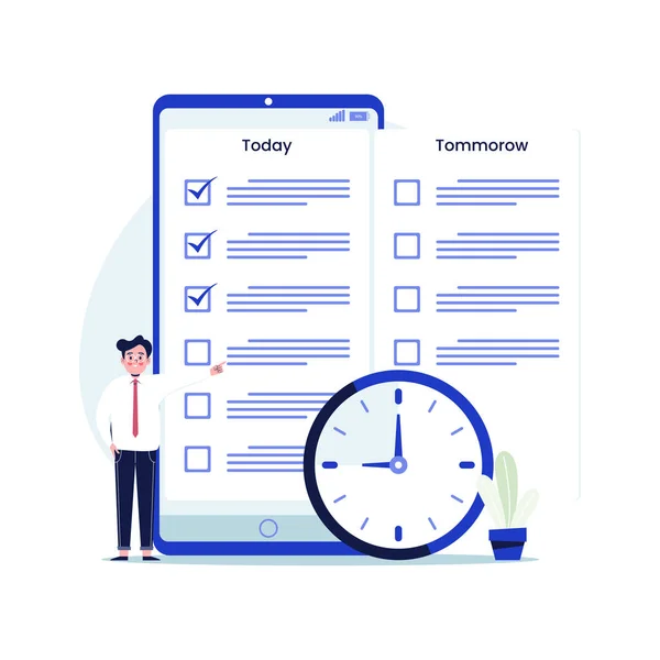 Молодий Бізнесмен Контрольний Список Мобільному Додатку Щоб Зробити Список Командну — стоковий вектор