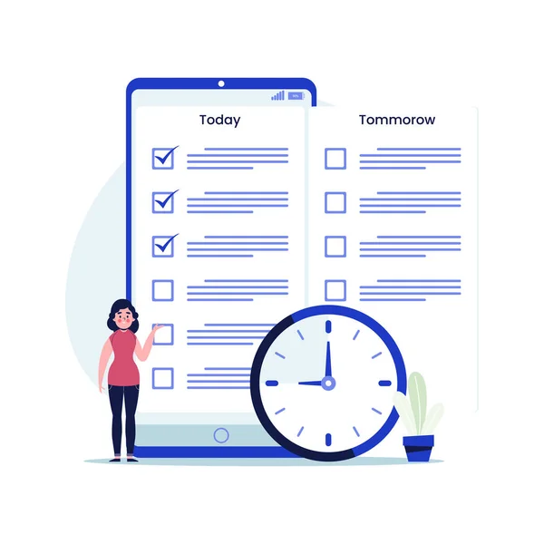 Контрольний Список Бізнес Леді Мобільному Додатку Щоб Зробити Список Командну — стоковий вектор
