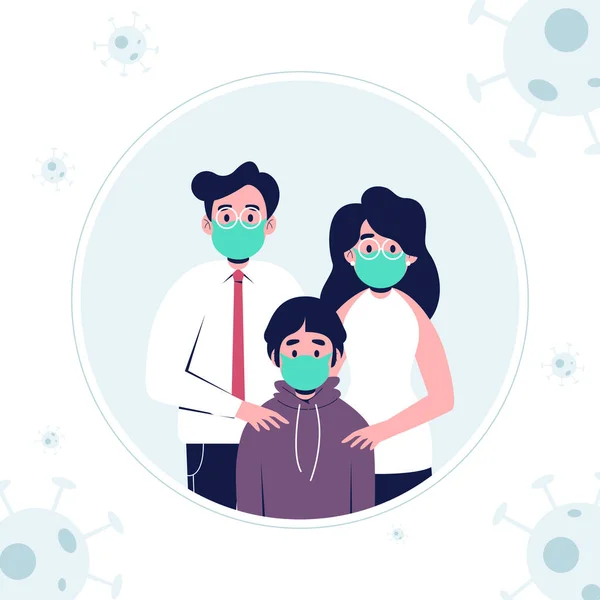 Family Protected Virus Concept Flat Design Vector Illustration — Stock Vector