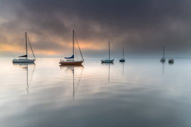 Puslu Sabah Gündoğumu Waterscape Merkezi Sahildeki Koolewong Rıhtımı, NSW, Avustralya.