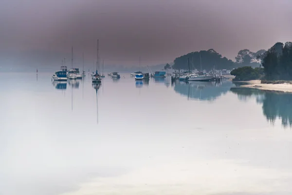 Smoke Haze Bloque Lever Soleil Réduit Visibilité Woy Woy Waterfront — Photo