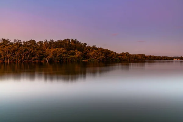 Sonnenuntergang Wasserlandschaft Mit Mond Der Woy Woy Waterfront Der Central — Stockfoto