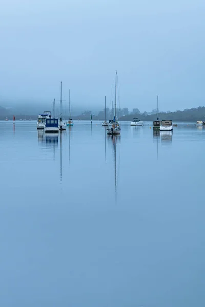 Early Morning Overcast Waterscape Boats Woy Woy Waterfront Central Coast — Φωτογραφία Αρχείου