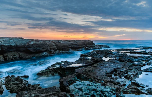 Sunrise Seascape Rocky Headland Zdobyte Norah Head Przylądku Central Coast — Zdjęcie stockowe