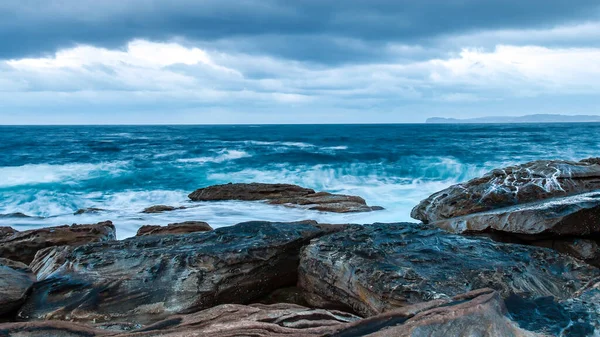 Paisaje Marino Nublado Amanecer Tonos Azules Putty Beach Killcare Heights — Foto de Stock