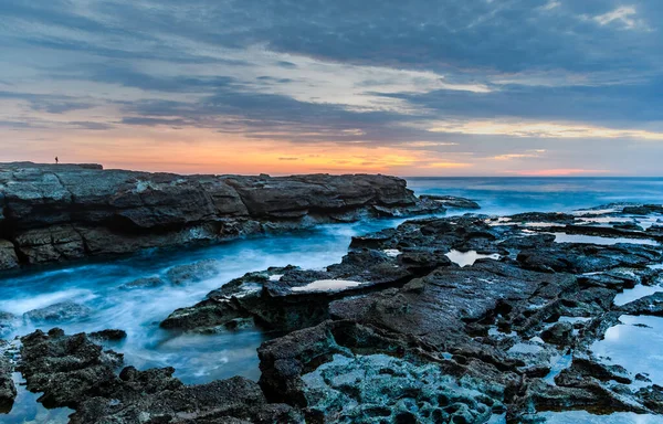 Sunrise Seascape Con Primer Plano Rocoso Norah Head Promontorio Costa — Foto de Stock