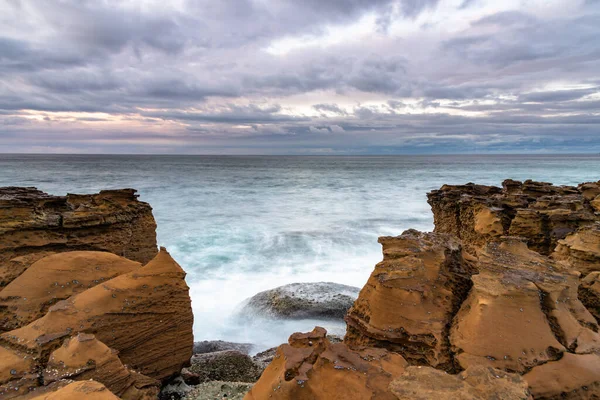 Paysage Marin Couvert Lever Soleil Depuis North Avoca Beach Sur — Photo