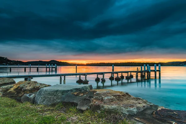 Cloud Filled Sky Sunrise Waterscape Woy Woy Waterfront Central Coast — Stock Photo, Image