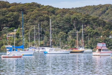 Avustralya, NSW 'nin merkez kıyısındaki Hardys Körfezi' nde tekneler..