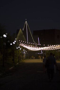 Parlak ışıkları olan gece parkı