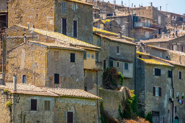 Piccola Città Medievale Skyline Grotte Castro Lazio Italia Con Cielo — Foto Stock