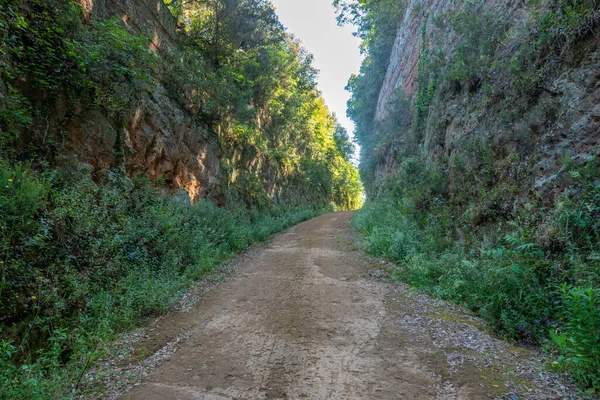 Caverna Vie Caminho Estreito Antigo Dentro Rochas Touff Escavadas Pela — Fotografia de Stock