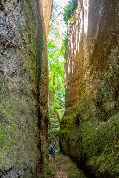 Vie Cave Narrow Ancient Path Touff Rocks Excavated Etruscan Civilization — Stock Photo, Image