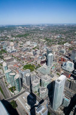 Toronto manzaralı şehir manzarası Cn Tower 'ın tepesinden, Ontario, Kanada