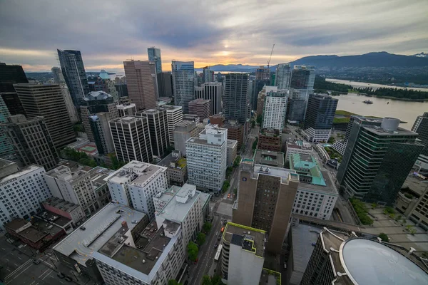 Panoramablick Vom Vancouver Lookout Gebäude Bei Sonnenuntergang Vancouver British Columbia — Stockfoto