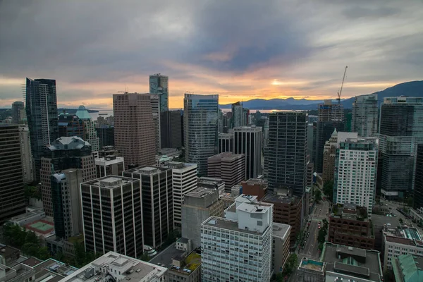 Panoramablick Vom Vancouver Lookout Gebäude Bei Sonnenuntergang Vancouver British Columbia — Stockfoto