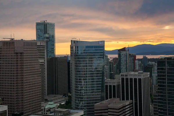 Panoramablick Vom Vancouver Lookout Gebäude Bei Sonnenuntergang Vancouver British Columbia — Stockfoto