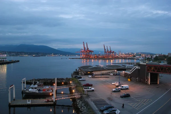 View of Vancouver port at night, Vancouver, British Columbia, Canada