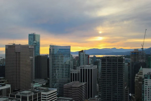 Panoramablick Vom Vancouver Lookout Gebäude Bei Sonnenuntergang Vancouver British Columbia — Stockfoto