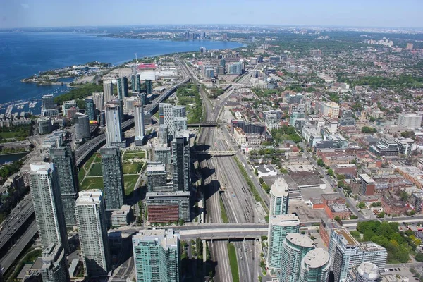 Landschaft Von Torontos Gebäuden Und Dem Ontariosee Vom Tower Toronto — Stockfoto