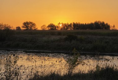 Göl üzerinde sonbahar şafak.